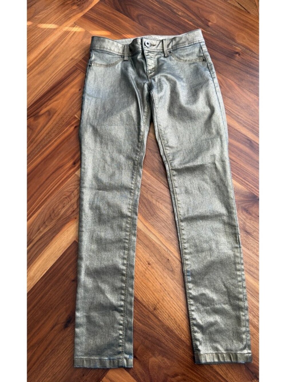 DL 1961 EMMA legging platinum gold metallic shimmer size 26 casual slim low rise